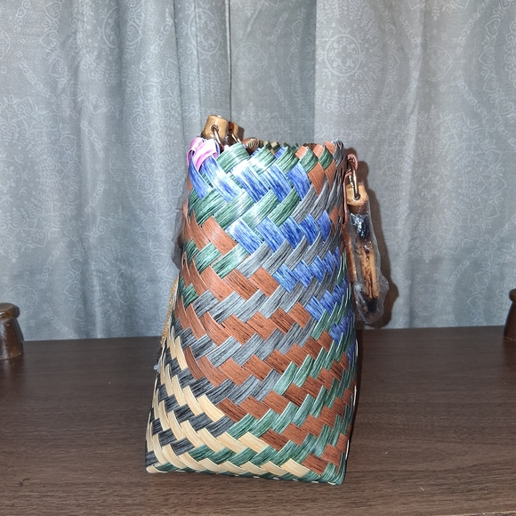 NWOT Charming Multicolor Woven Tote with Dog Motif - Picture 4 of 6